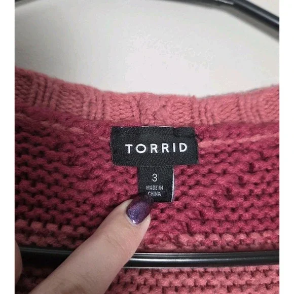 Torrid Cardigan Sweater Plus Size 3X Pink Striped Cable Knit Button Front - Picture 3 of 5